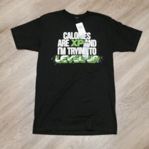 Hot Topic Mens Calories Are XP Level Up Gamer Graphic T-Shirt Black Medium NWT